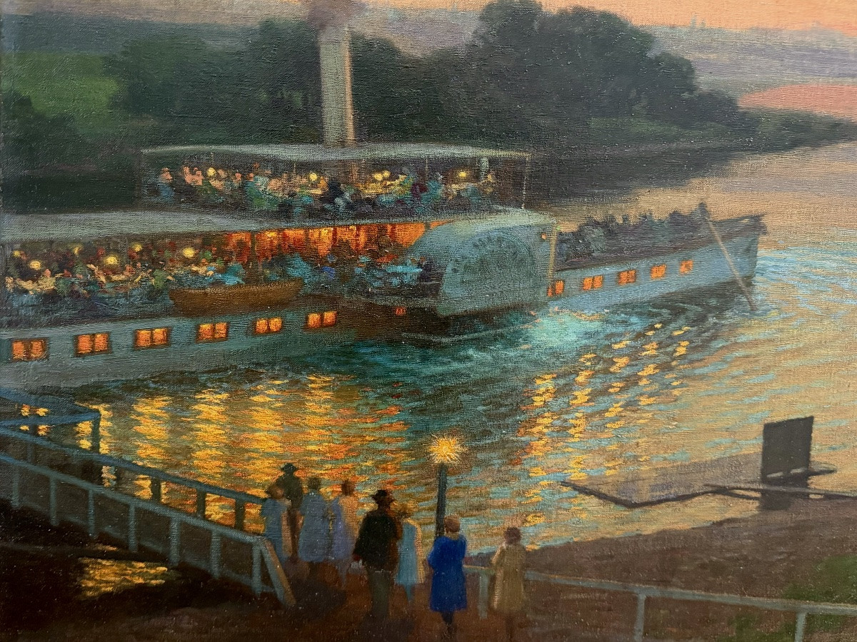 Ernst Max Pietschmann (1865 – Dresde – 1952) - Reflets au clair de lune sur l’Elbe à Pillnitz-photo-2