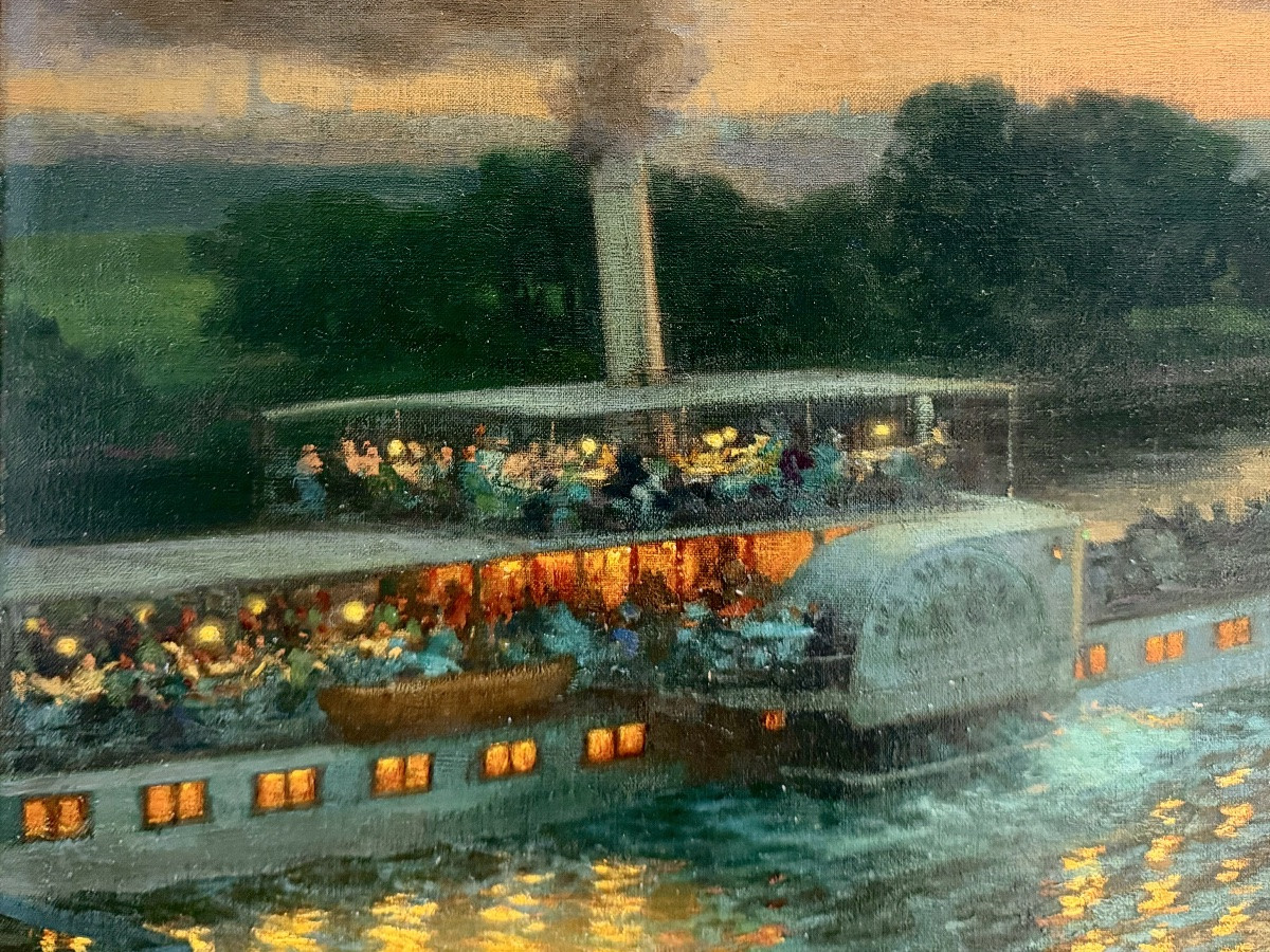 Ernst Max Pietschmann (1865 – Dresde – 1952) - Reflets au clair de lune sur l’Elbe à Pillnitz-photo-3