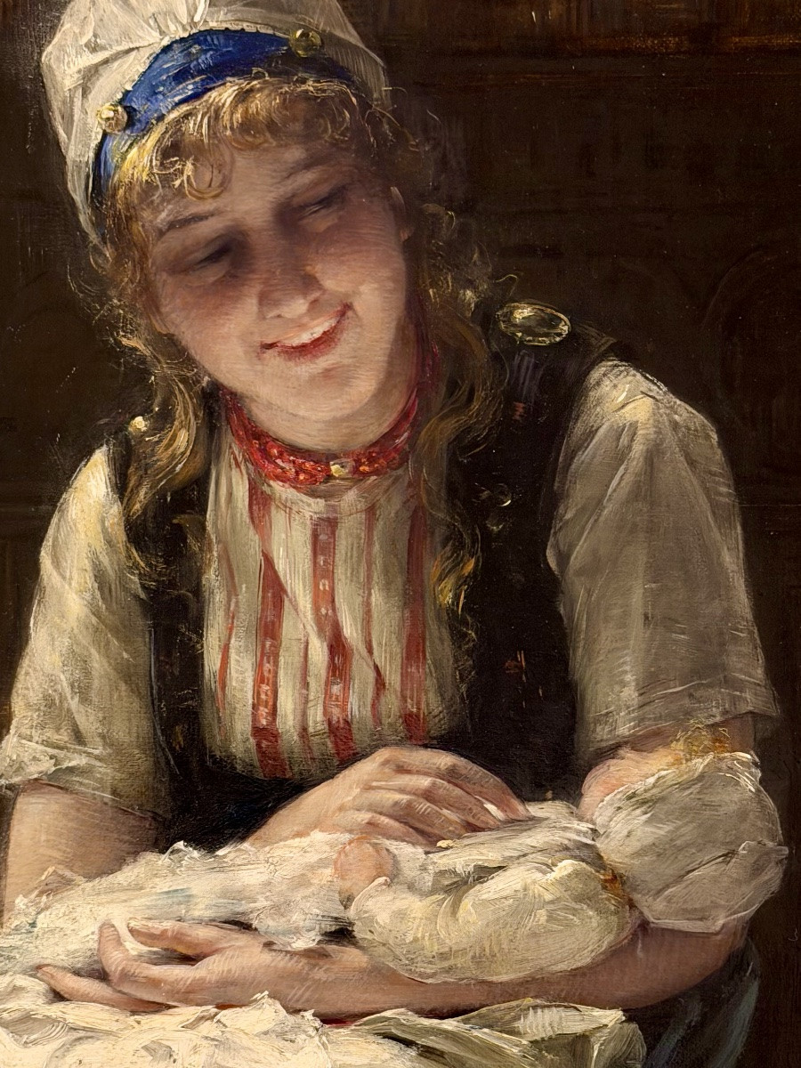 Edward Portielje ( 1861 – Anvers – 1949 ) Peintre belgo-néerlandais  - ' Mère et enfant '-photo-5