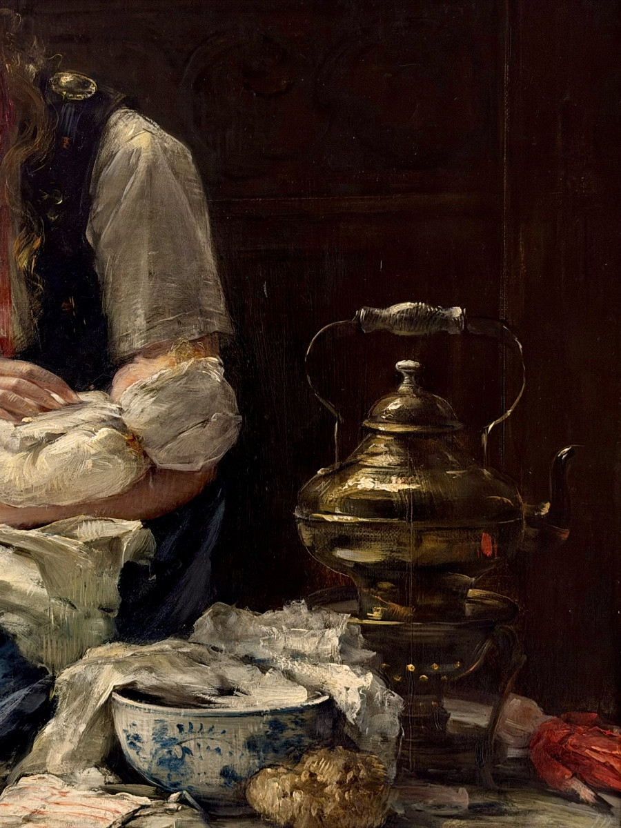 Edward Portielje ( 1861 – Anvers – 1949 ) Peintre belgo-néerlandais  - ' Mère et enfant '-photo-7