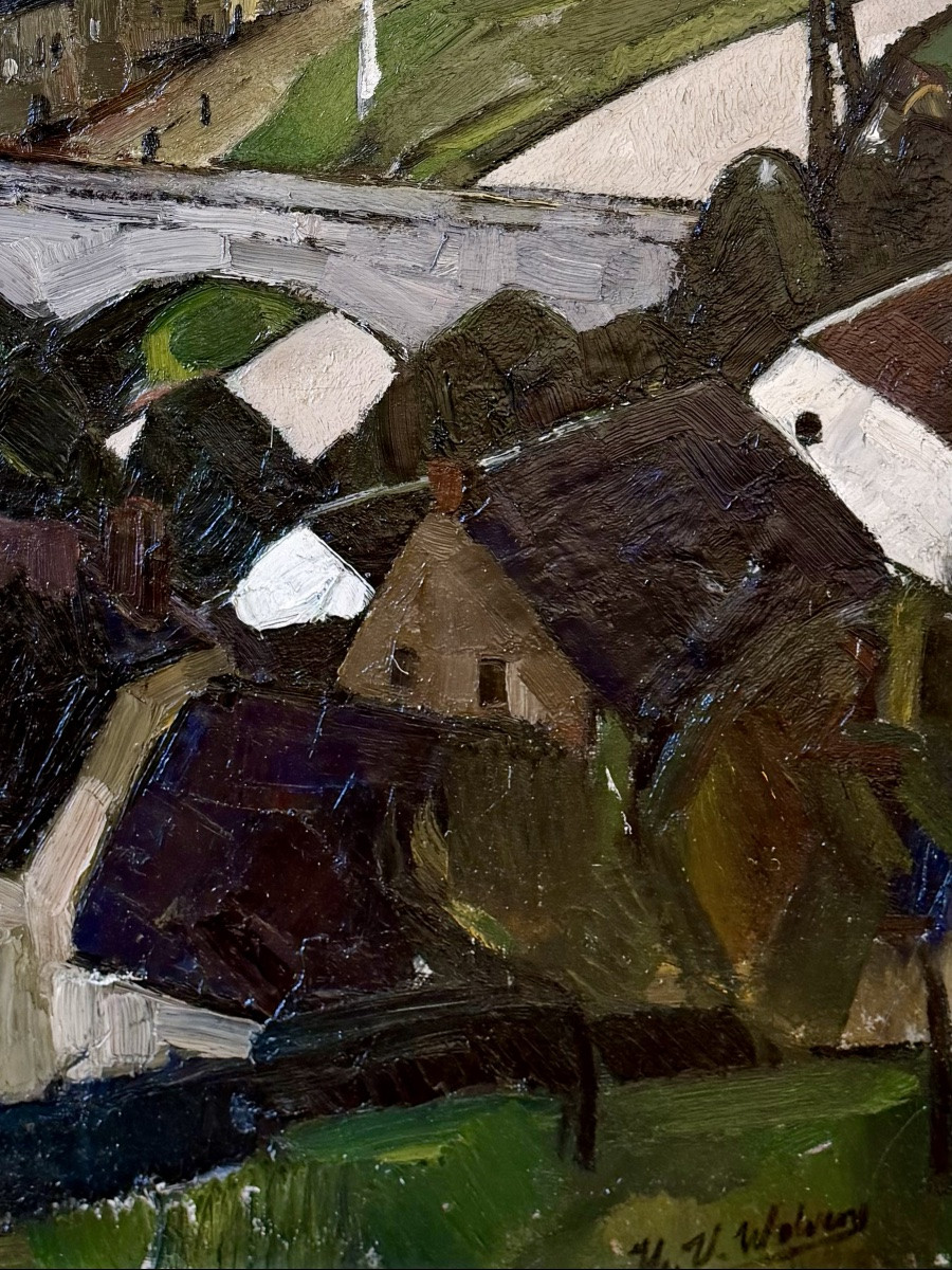 Henri Victor Wolvens ( Bruxelles 1896 - 1977 Bruges ) - View Of A Village In The Ardennes, 1927-photo-5