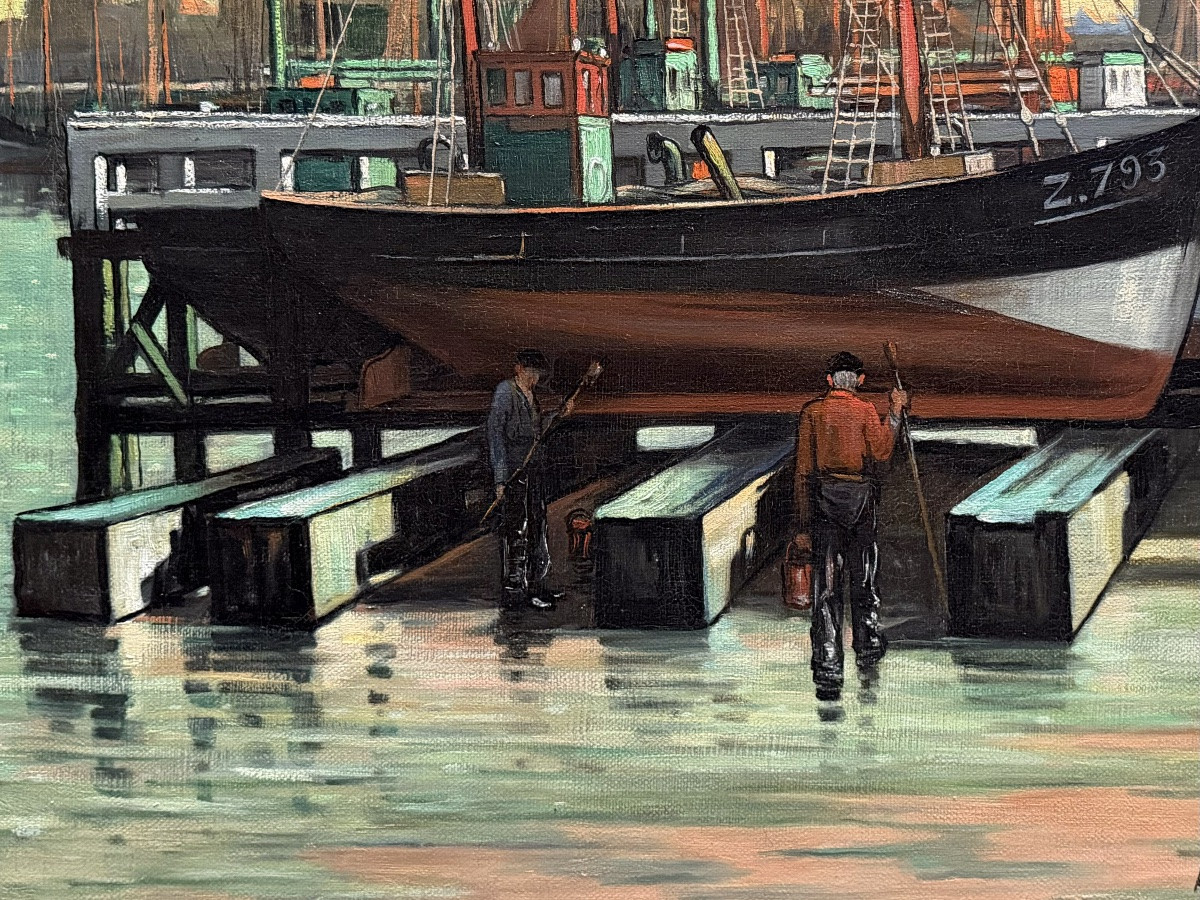 Achille Van Sassenbrouck ( Bruges 1886 - 1979 Ghent ) - Harbour Hands In Ostend-photo-3