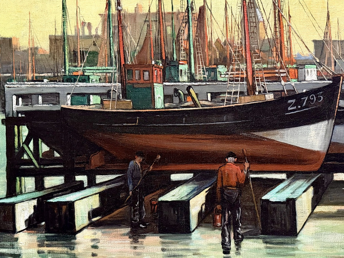 Achille Van Sassenbrouck ( Bruges 1886 - 1979 Ghent ) - Harbour Hands In Ostend-photo-4