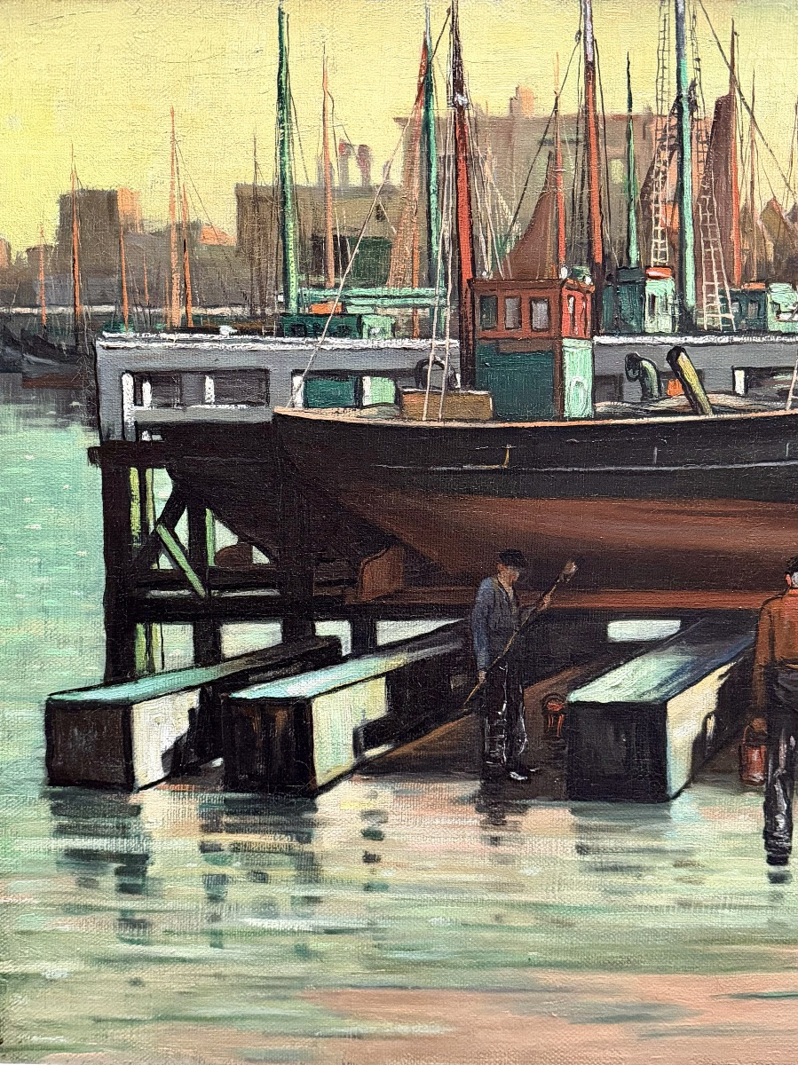 Achille Van Sassenbrouck ( Bruges 1886 - 1979 Ghent ) - Harbour Hands In Ostend-photo-5