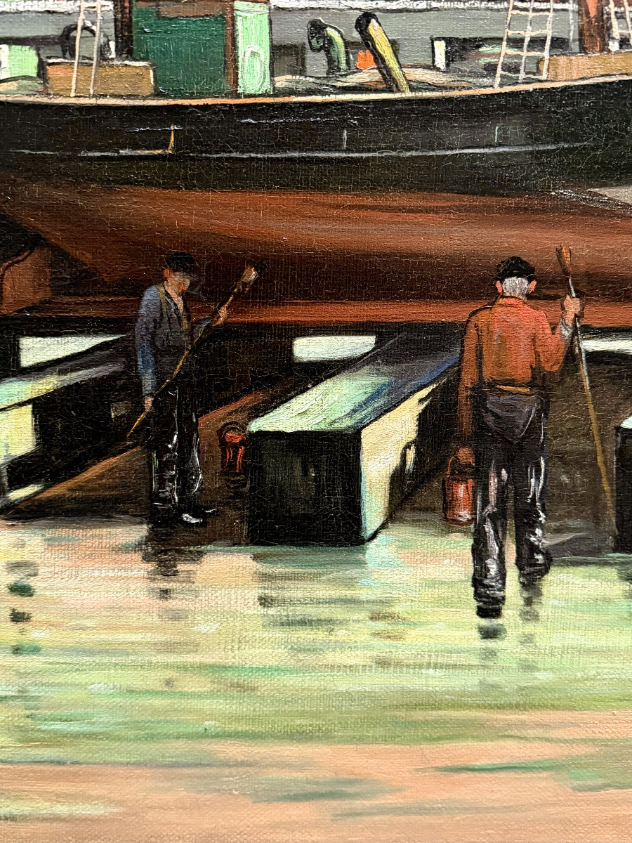 Achille Van Sassenbrouck ( Bruges 1886 - 1979 Ghent ) - Harbour Hands In Ostend-photo-7
