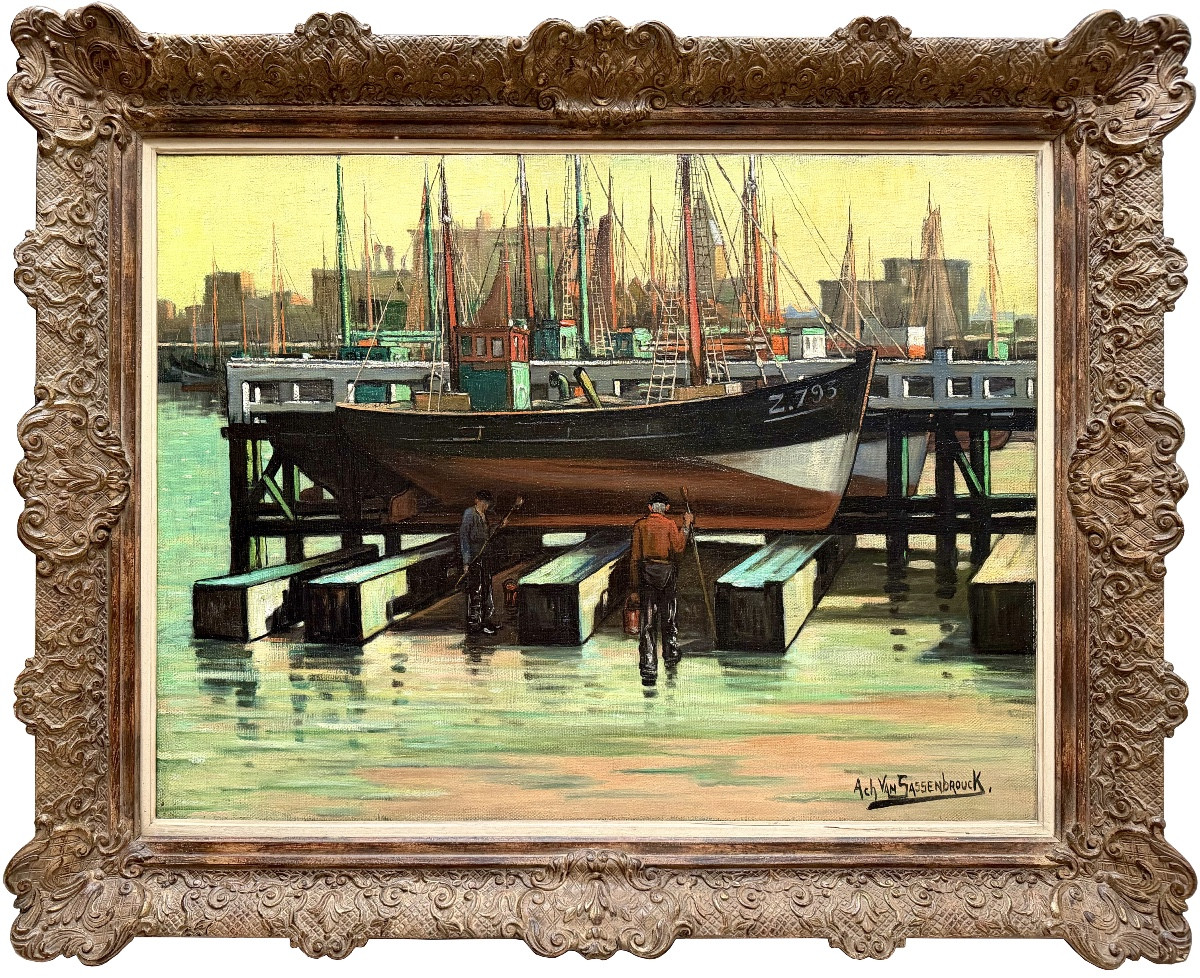 Achille Van Sassenbrouck ( Bruges 1886 - 1979 Ghent ) - Harbour Hands In Ostend