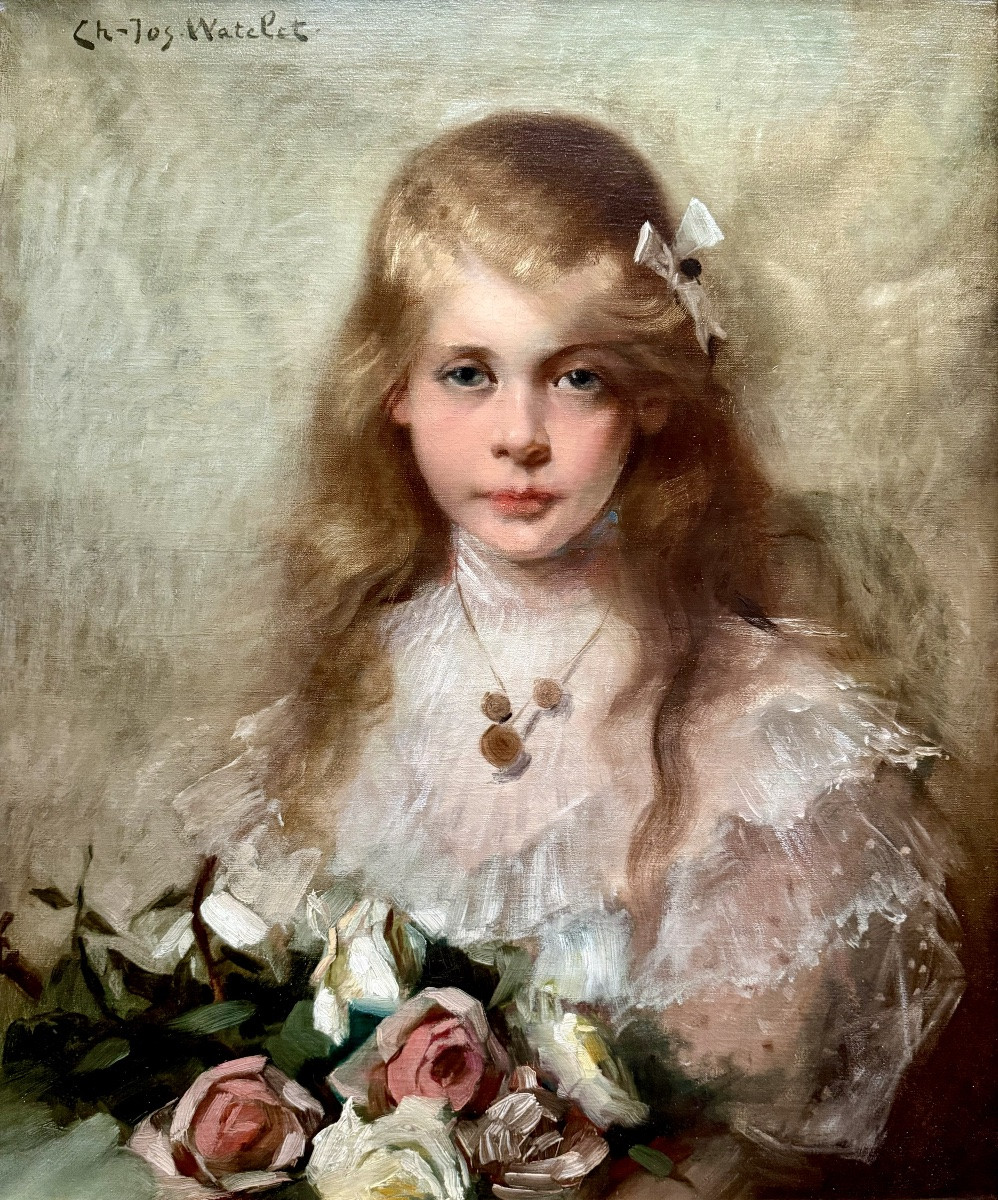 Charles Joseph Watelet (1867 – 1954) - « Jeune fille aux roses »-photo-2