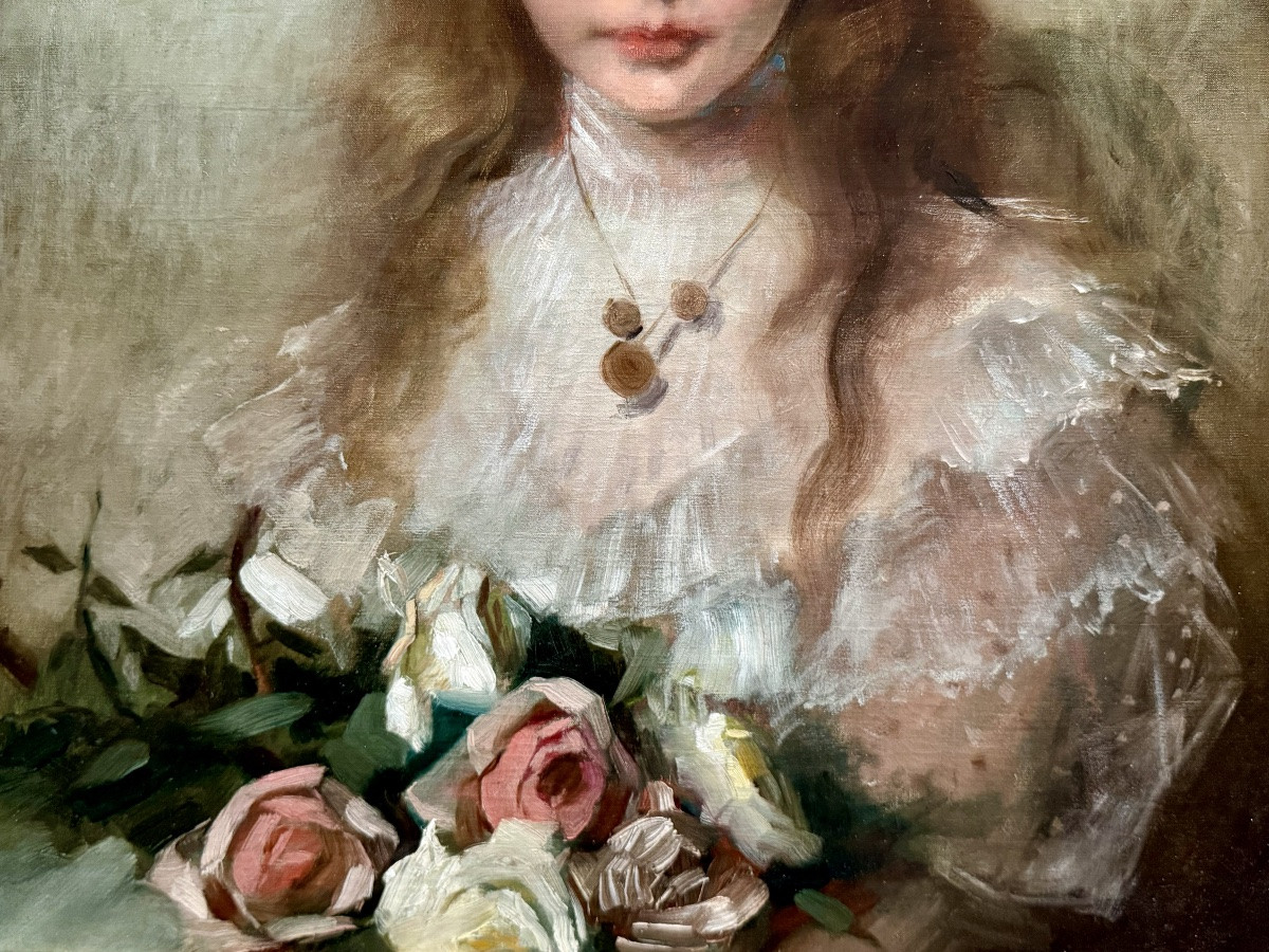 Charles Joseph Watelet (1867 – 1954) - « Jeune fille aux roses »-photo-4