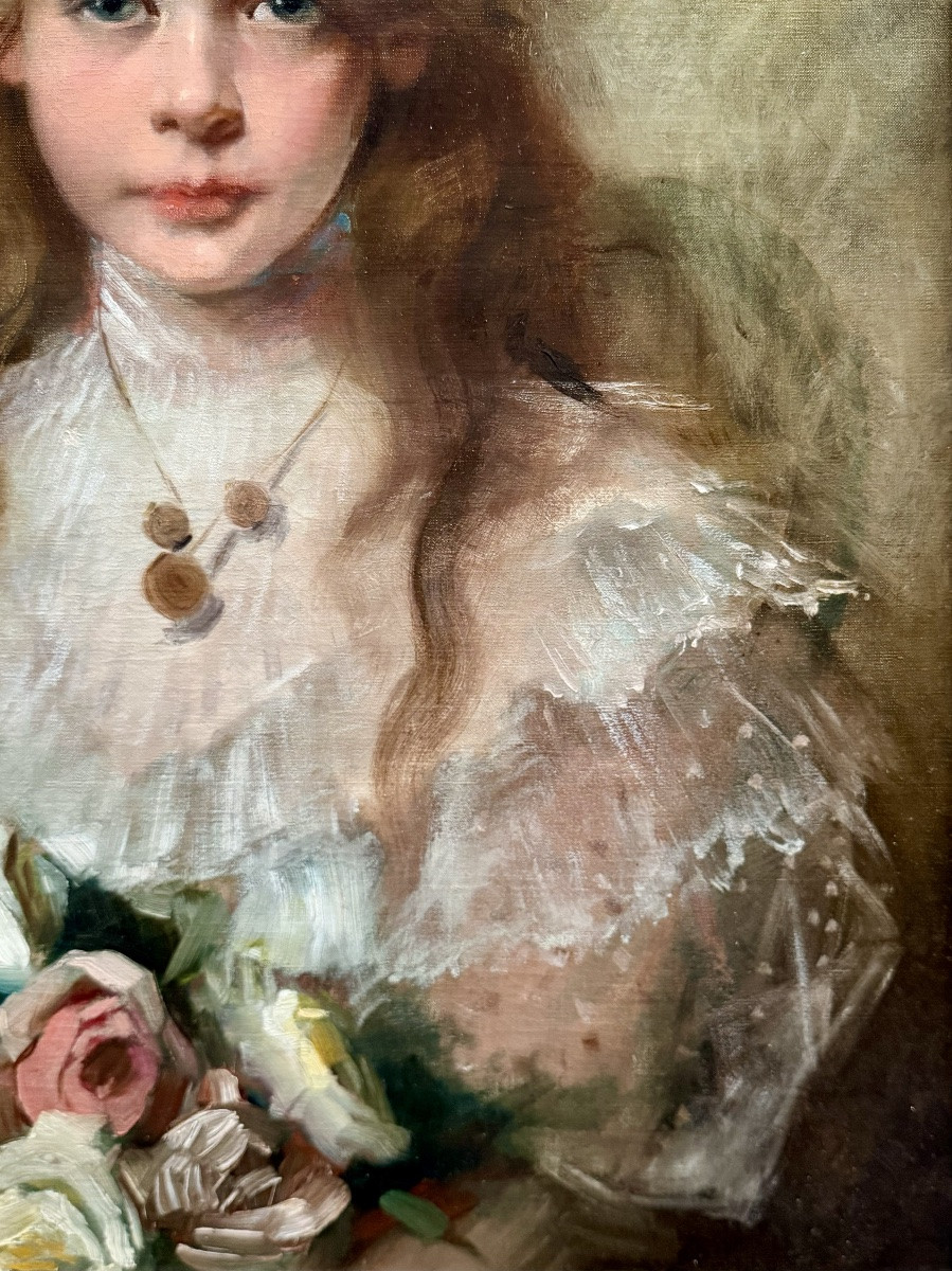 Charles Joseph Watelet (1867 – 1954) - « Jeune fille aux roses »-photo-1