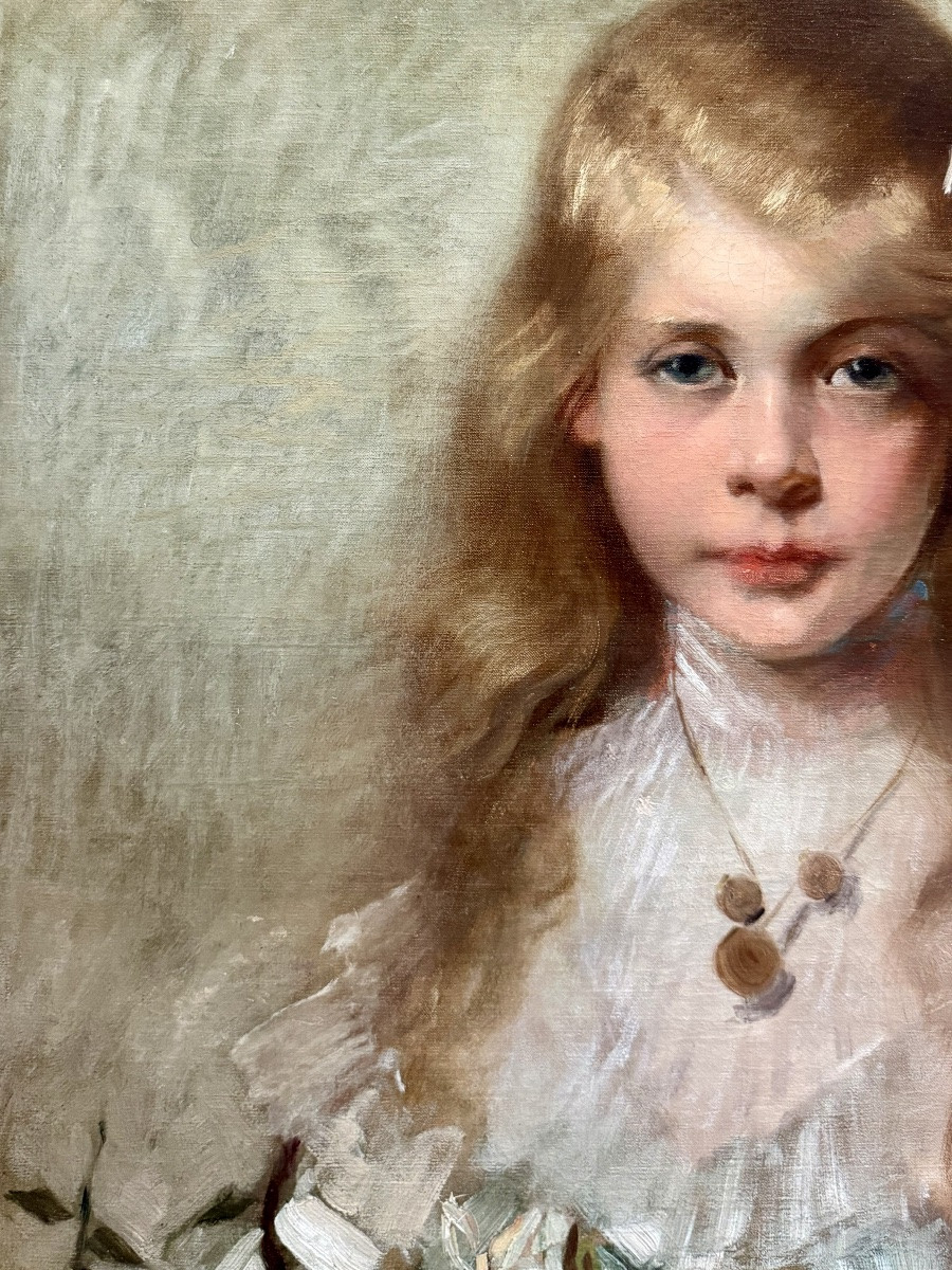 Charles Joseph Watelet (1867 – 1954) - « Jeune fille aux roses »-photo-3