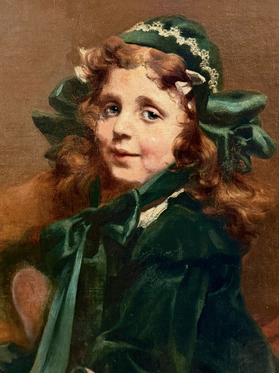 Servais Joseph Detilleux (1874 - 1940) - ' Portrait Of A Young Girl In Green Dress'-photo-4