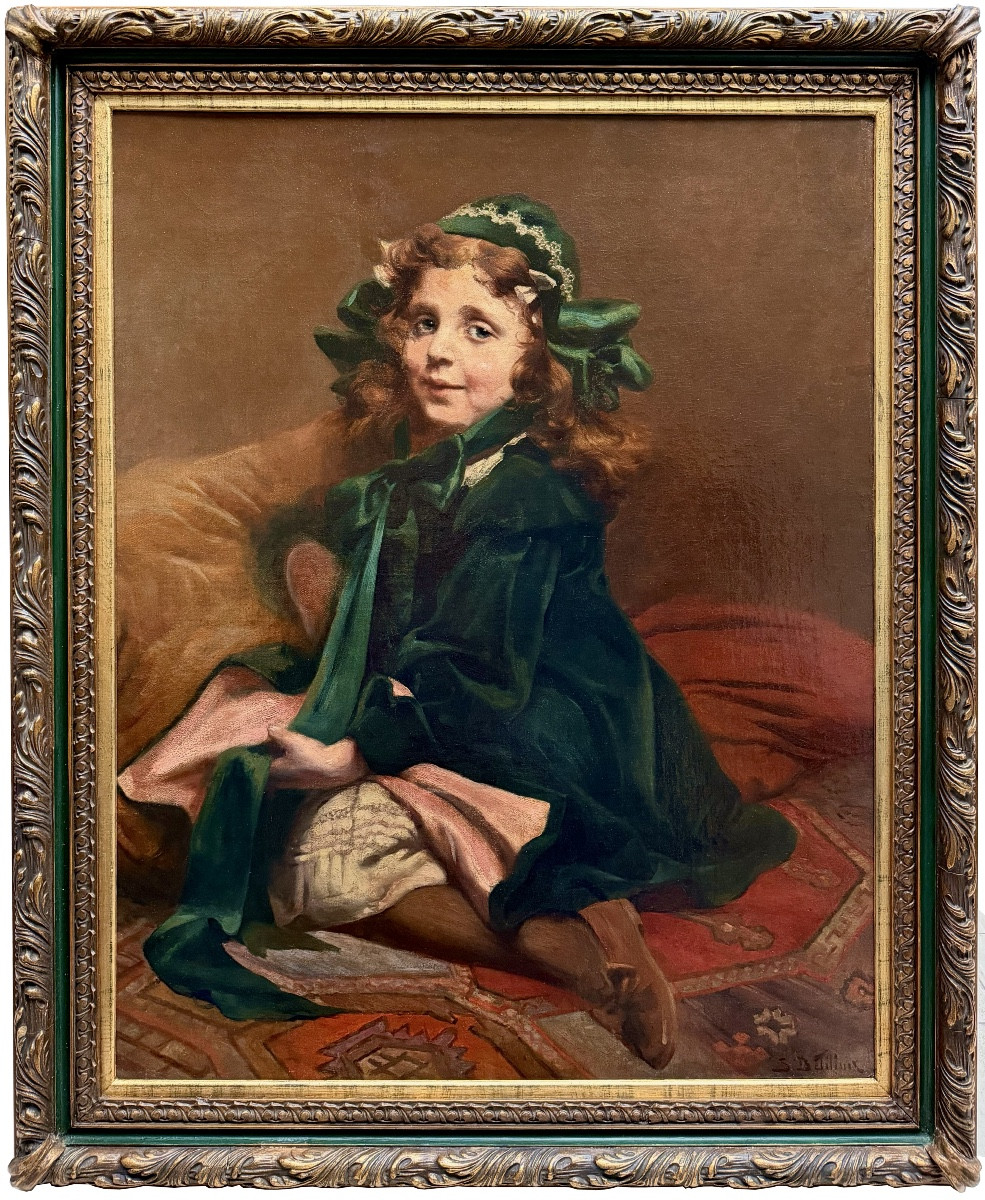 Servais Joseph Detilleux (1874 - 1940) - ' Portrait Of A Young Girl In Green Dress'
