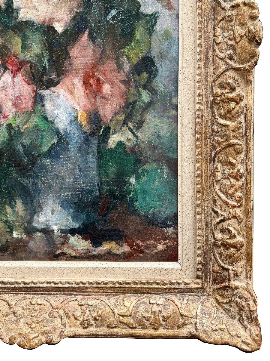 Jean Laudy (1877 – 1956) - ' Bouquet de roses variées dans un vase '-photo-3