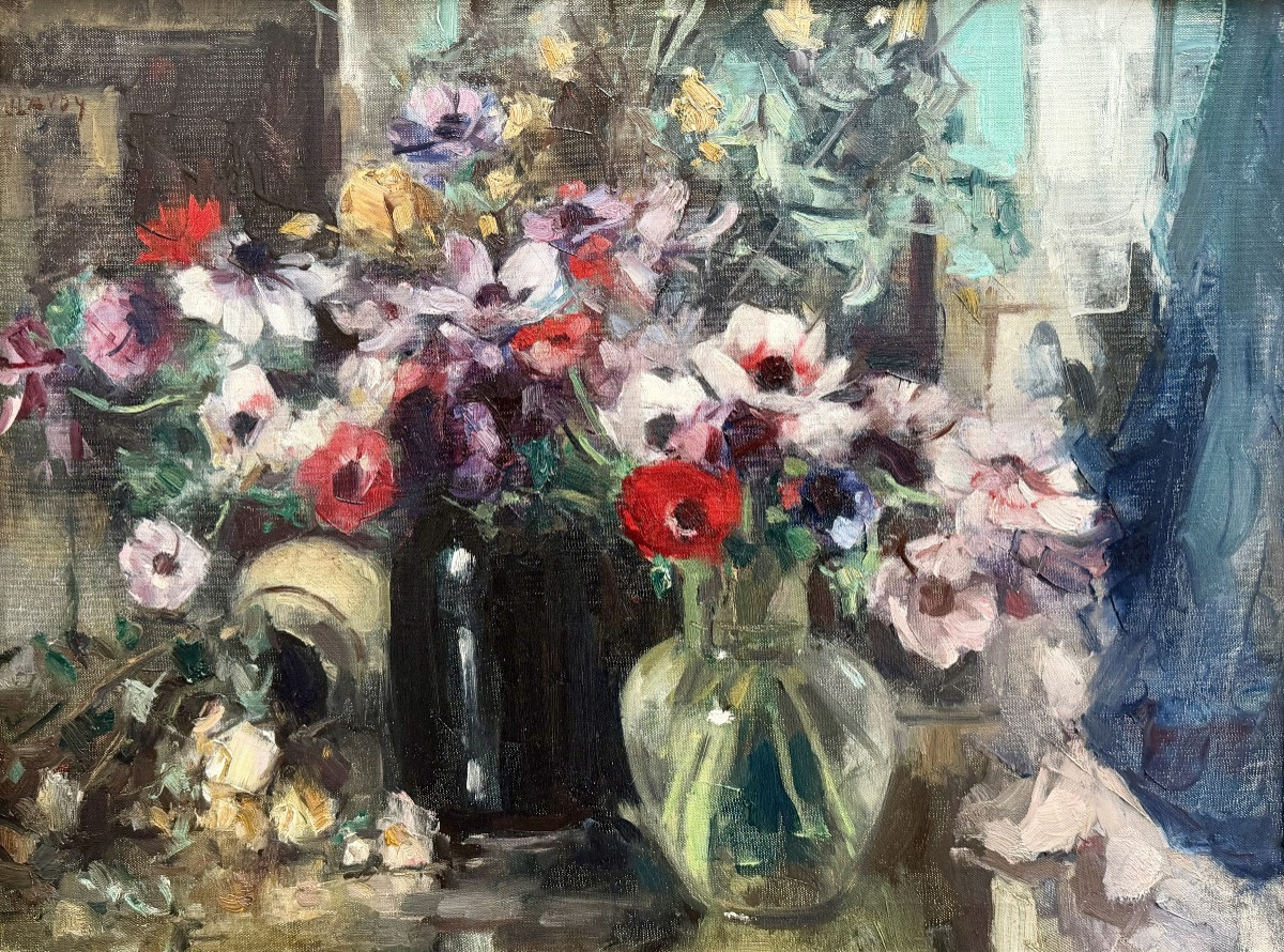 Jean Laudy (1877 – 1956) - « Anémones dans l’atelier de l’artiste »-photo-2