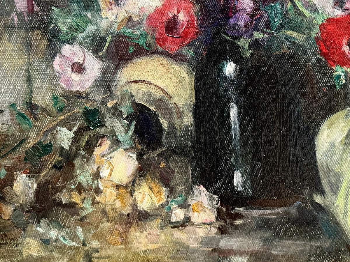 Jean Laudy (1877 – 1956) - « Anémones dans l’atelier de l’artiste »-photo-2