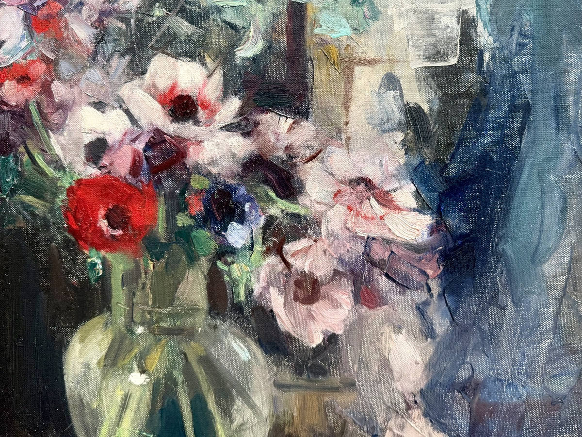 Jean Laudy (1877 – 1956) - « Anémones dans l’atelier de l’artiste »-photo-6