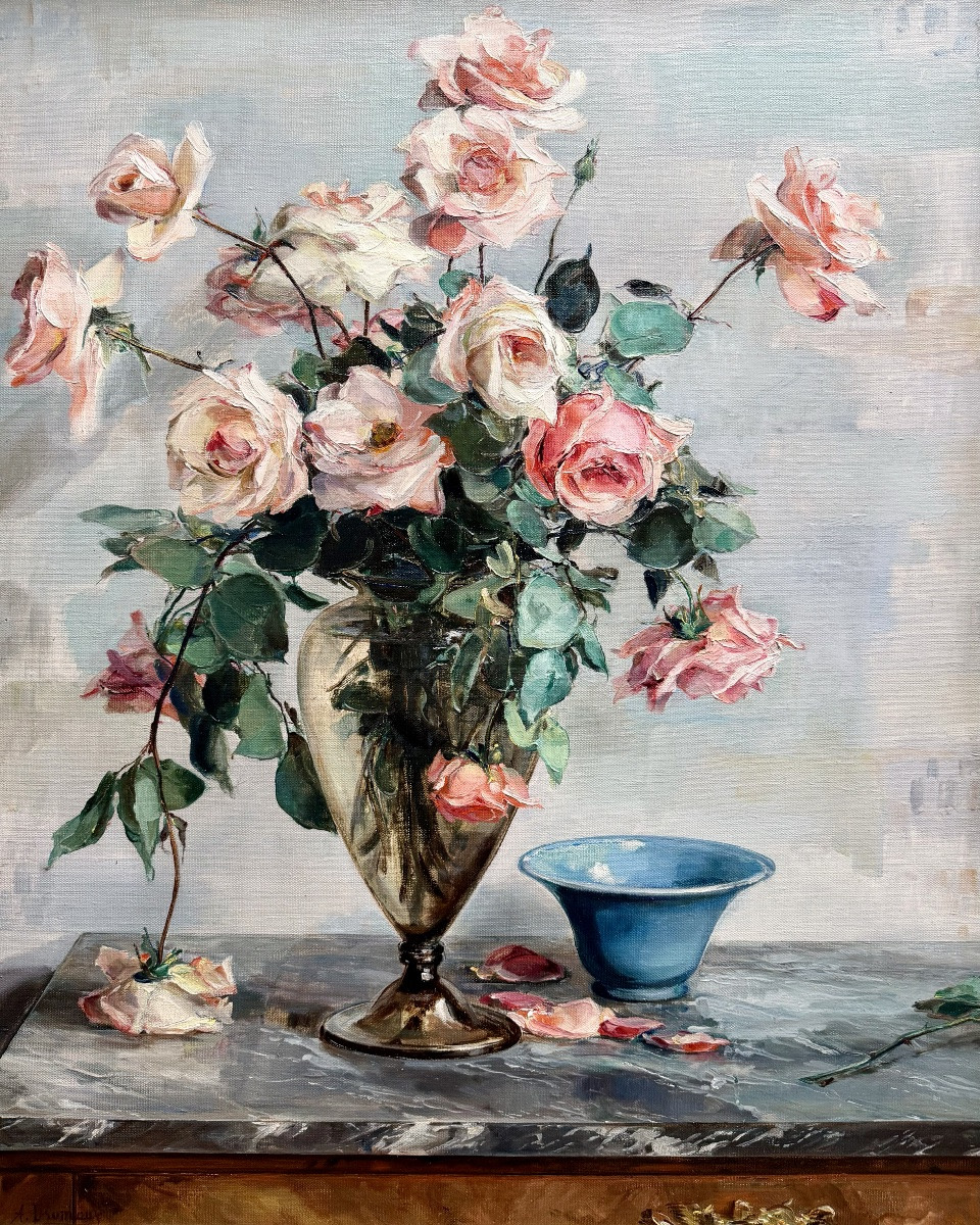 Angelina-marie-eugénie Drumaux (1881 - 1959) -  « Le Bouquet De Roses »-photo-2