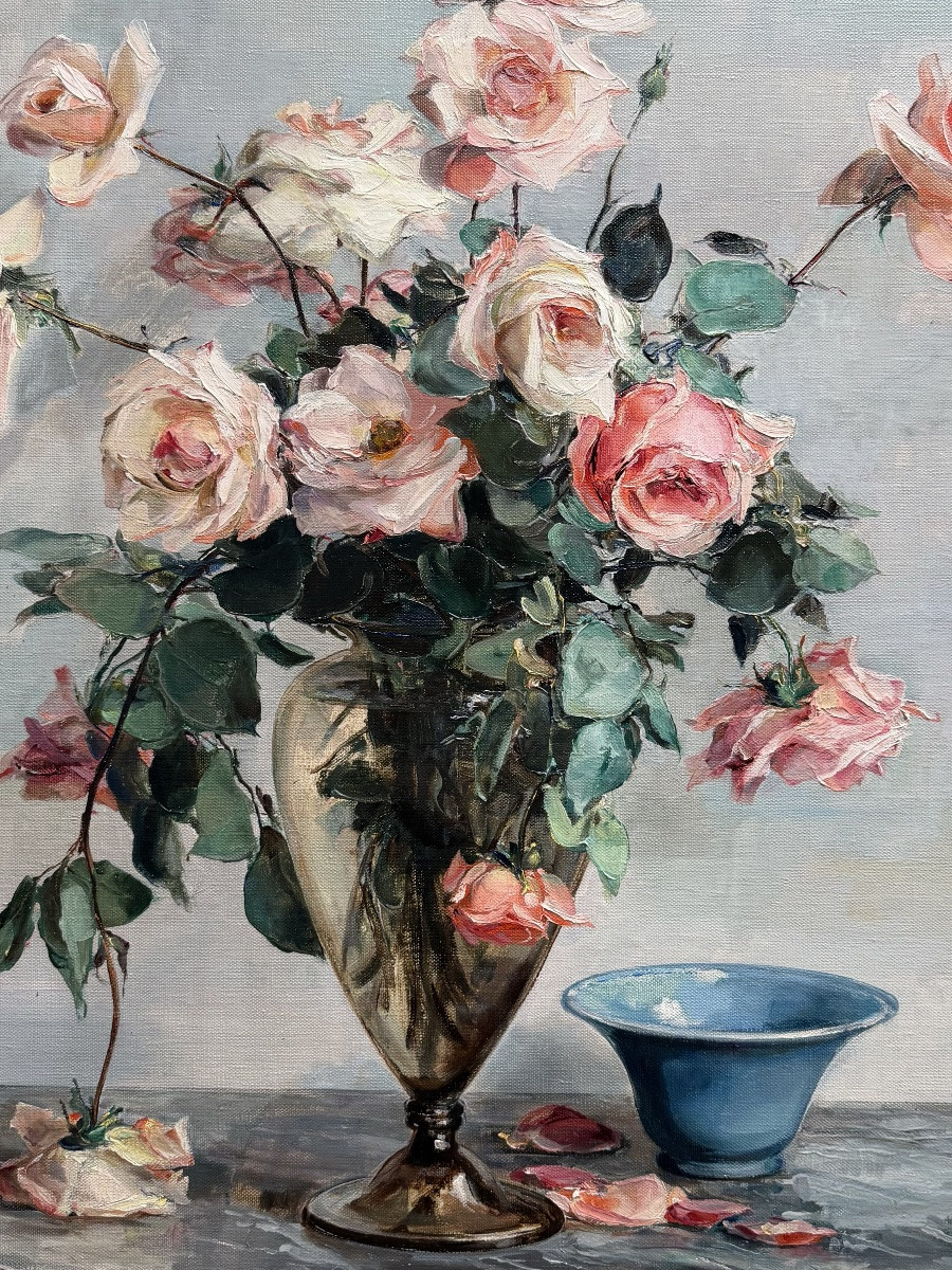 Angelina-marie-eugénie Drumaux (1881 - 1959) -  « Le Bouquet De Roses »-photo-3