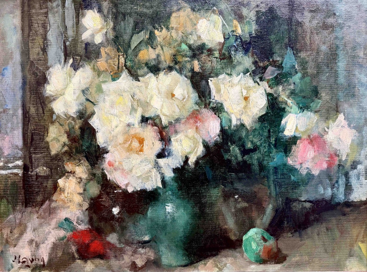 Jean Laudy (1877 - 1956) - 'garden Roses And Apple'-photo-2