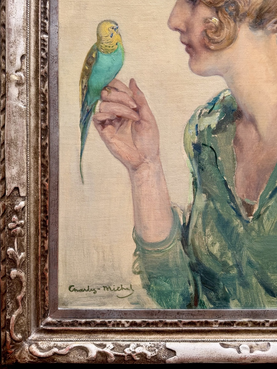 Charles Michel (Liège 1874 – 1967 Mexico) - « La Dame à la Perruche »-photo-3