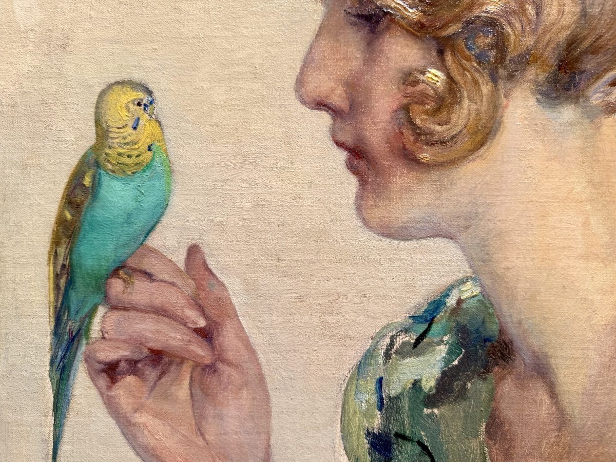 Charles Michel (Liège 1874 – 1967 Mexico) - « La Dame à la Perruche »-photo-2