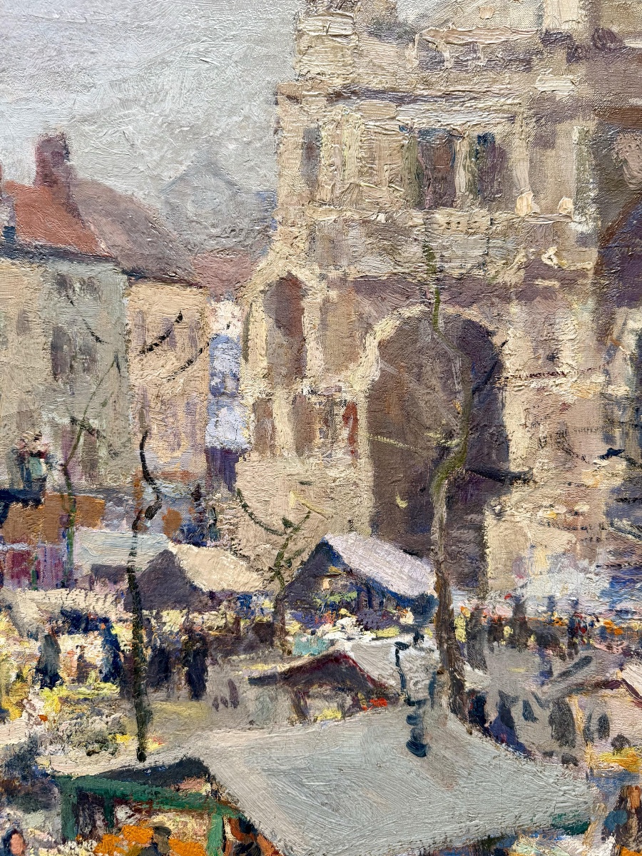 Adolphe Keller (1880  – 1968) - « Marché sur la place Sainte-Catherine, Bruxelles 1930 »-photo-4