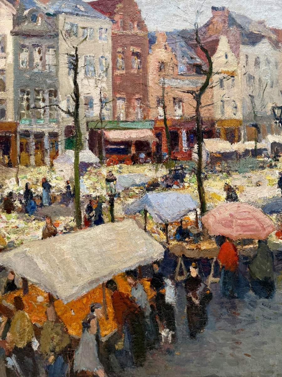 Adolphe Keller (1880  – 1968) - « Marché sur la place Sainte-Catherine, Bruxelles 1930 »-photo-2