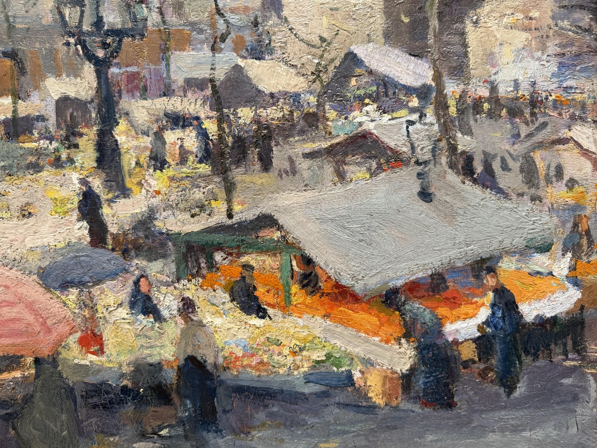 Adolphe Keller (1880  – 1968) - « Marché sur la place Sainte-Catherine, Bruxelles 1930 »-photo-3