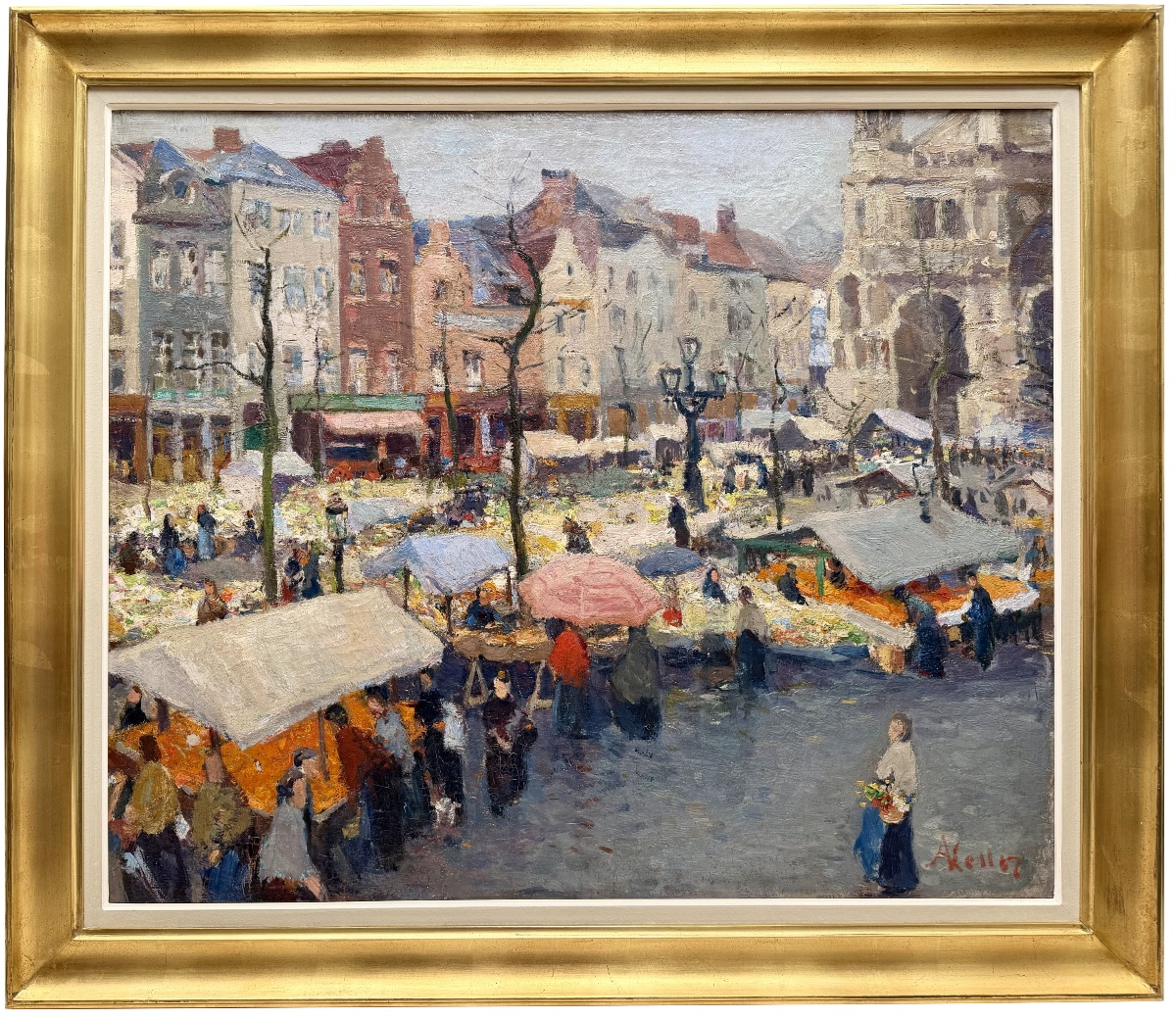 Adolphe Keller (1880  – 1968) - « Marché sur la place Sainte-Catherine, Bruxelles 1930 »