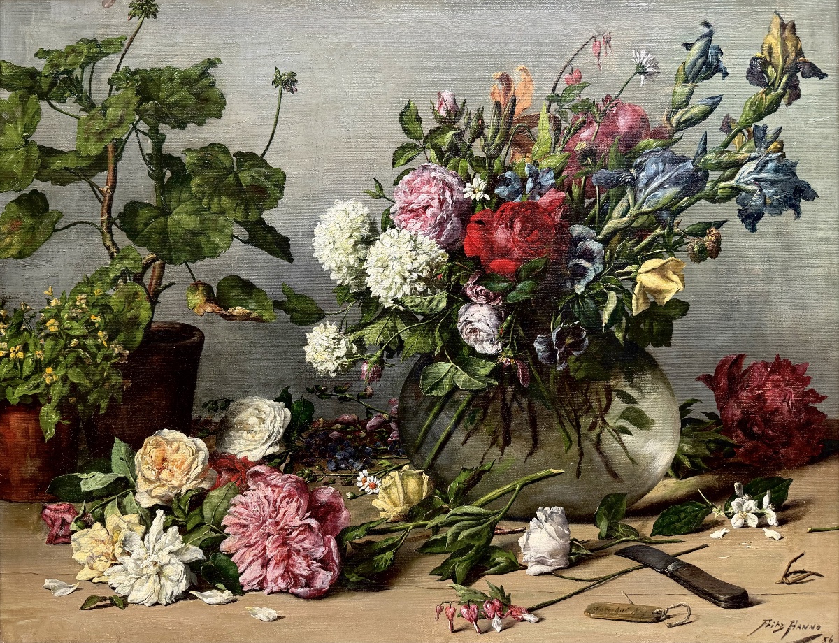 Fritz Hanno (1861 – Antwerp – 1921) - 'flower Arrangement'-photo-2