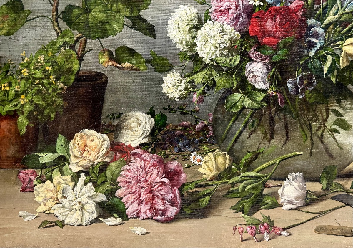 Fritz Hanno (1861 – Antwerp – 1921) - 'flower Arrangement'-photo-3