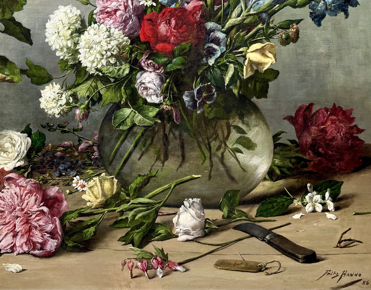 Fritz Hanno (1861 – Antwerp – 1921) - 'flower Arrangement'-photo-4