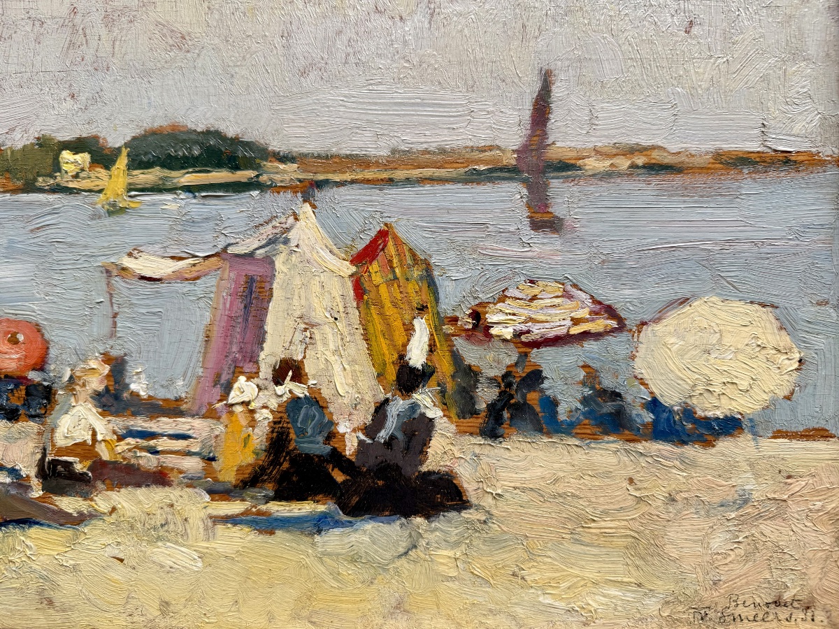 Frans Smeers (1873 – Bruxelles – 1960) - ' Plage de Bénodet, France, 1933 '-photo-2