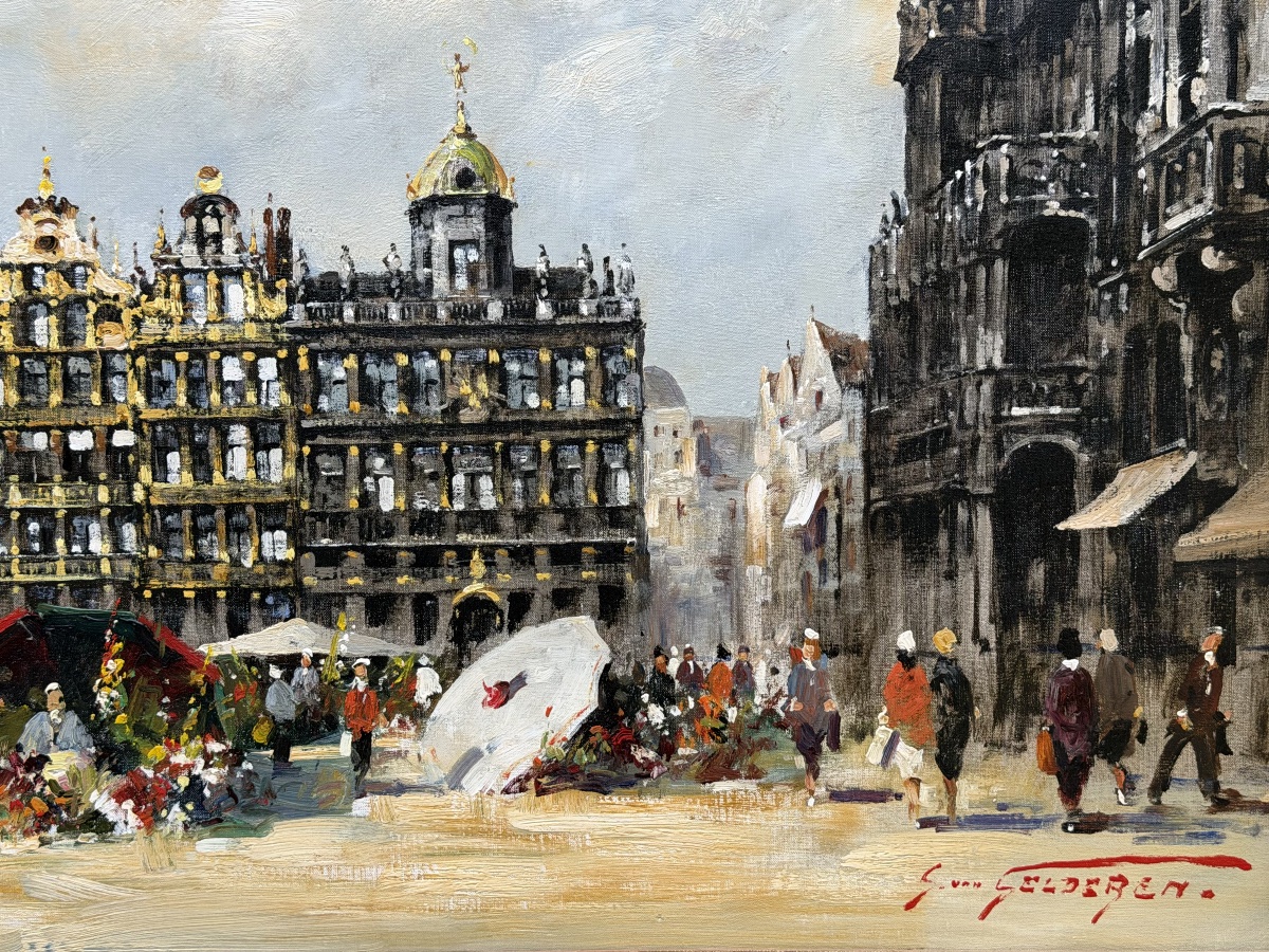 Simon Van Gelderen (Bruxelles 1905 – 1986 Ostende) - « Place centrale, Bruxelles »-photo-4