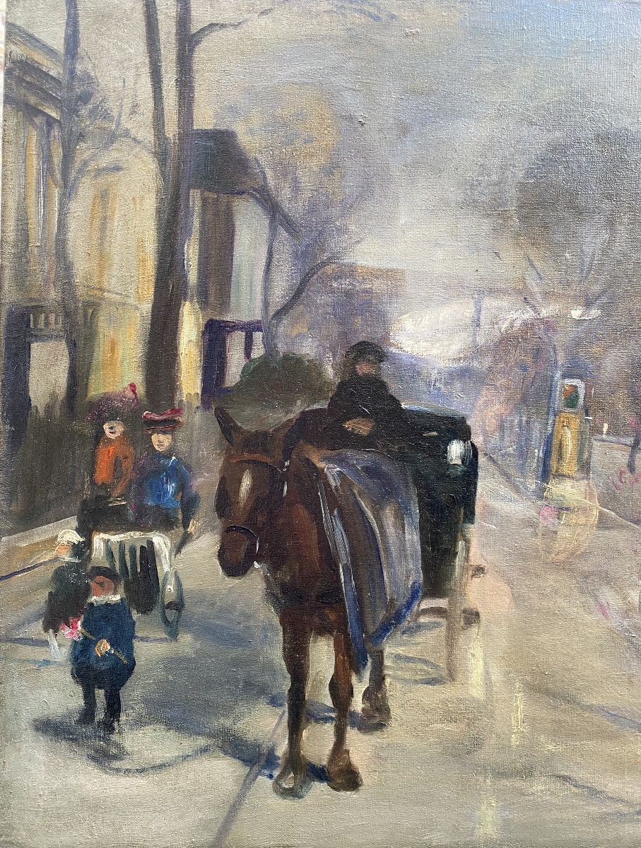 Elemér Színes (1886 – 1953) - ' Scène de rue à Budapest avec une calèche '-photo-7