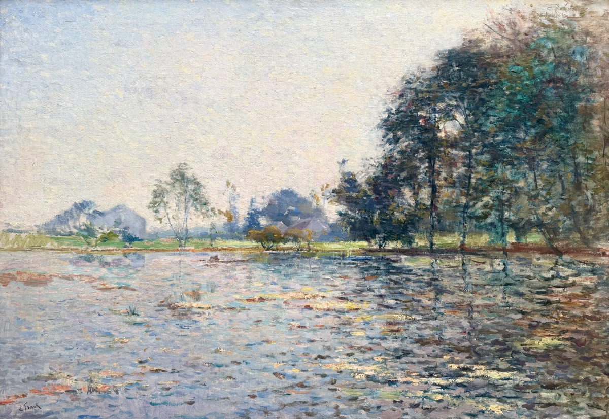 Lucien Frank (Bruxelles 1857 – 1920 Ohain) - Paysage de rivière-photo-2