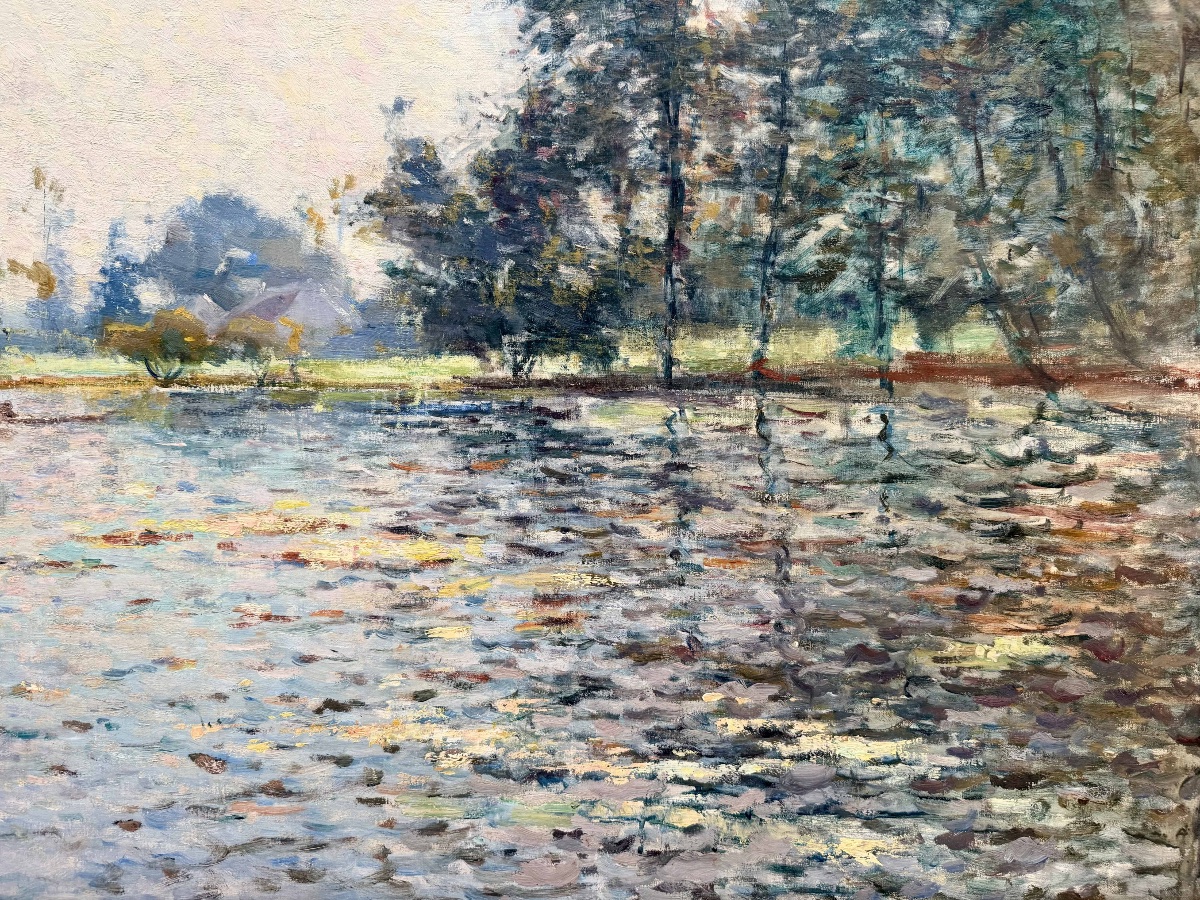 Lucien Frank (Bruxelles 1857 – 1920 Ohain) - Paysage de rivière-photo-2