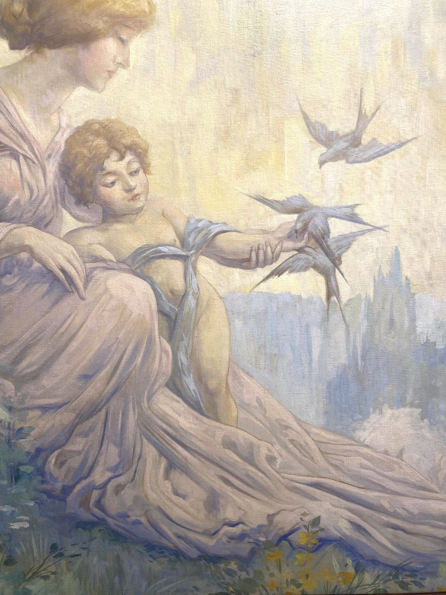 Nymphe Nourrissant Les Hirondelles, Attribuée à Richir Herman, Bruxelles (1866 - 1942)-photo-2