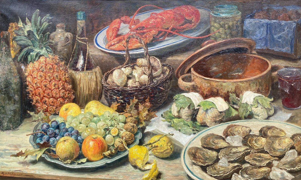 A Delicious Meal, Poreau Oswald, Schaarbeek 1877 – 1955 Waterloo, Belgian Painter-photo-2