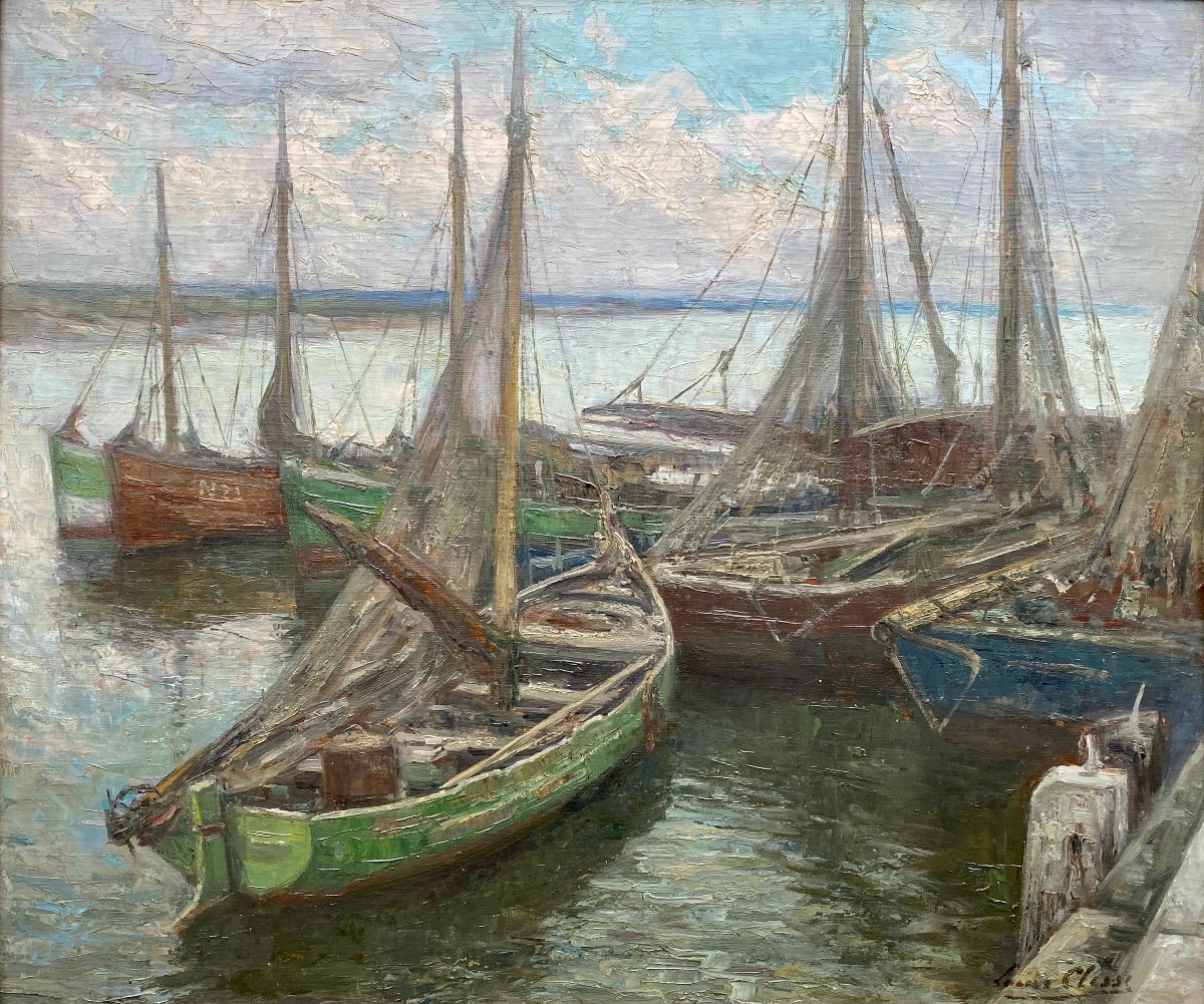 Bateaux Au Port De Nieuwpoort, Clesse Louis, Bruxelles 1889 - 1961-photo-2