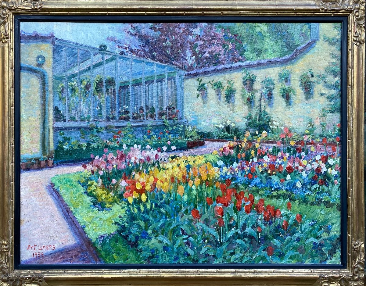 A Garden With Tulips, Daens Antoine, Brussels 1871 - 1946, Belgian School