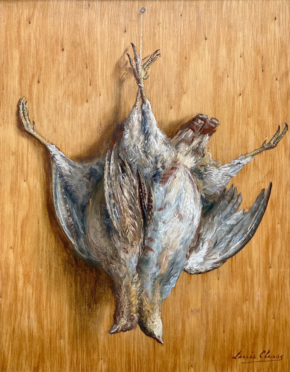 Trompe L’oeil With A Two Partridges, Clesse Louis, Brussels 1889 – 1961, Belgian Painter-photo-2