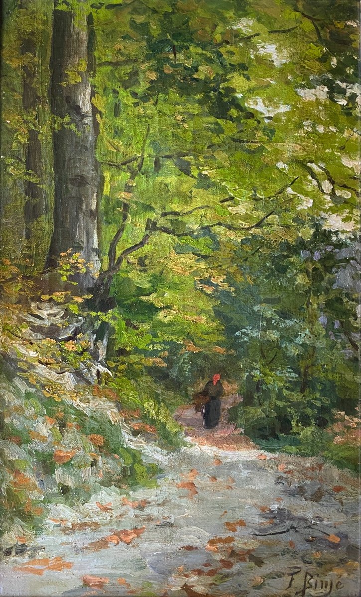 Un Chemin Dans La Forêt, Binje Frans, Luik 1835 - 1900 Bruxelles, Peintre Belge-photo-2