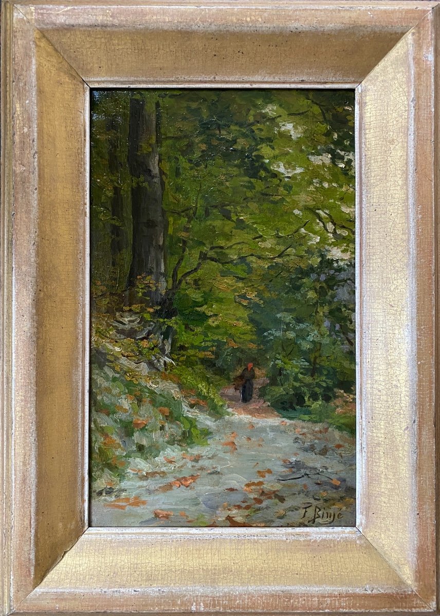 Un Chemin Dans La Forêt, Binje Frans, Luik 1835 - 1900 Bruxelles, Peintre Belge