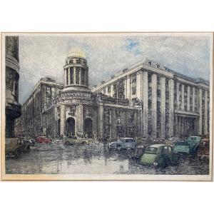 Kasimir Luigi 1881 – 1962, View Of A Busy Street In Dusseldorf, Coloured Drawing