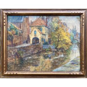 Ketty Gilsoul - Hoppe, Düsseldorf 1868 – 1939 Ixelles, Belgian Painter, View Of Bruges, Watercolor