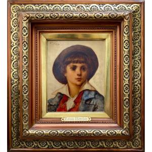 Léon Herbo, Templeuve 1850 - 1907 Ixelles, Belgian Painter, Portrait Of A Boy