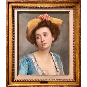 Gustave Jean Jacquet, Paris 1846 - 1909, French Painter, La Belle En Bleu