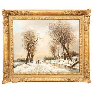 Franciscus Lodewijk Van Gulik (1841 - 1899) - ' A Walk Along The Snowy Landscape' D.1878