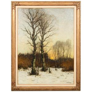 Cornelis Kuijpers ( Gorinchem 1864 – 1932 Soest ) - Coucher De Soleil Dans Une Forêt d'Hiver